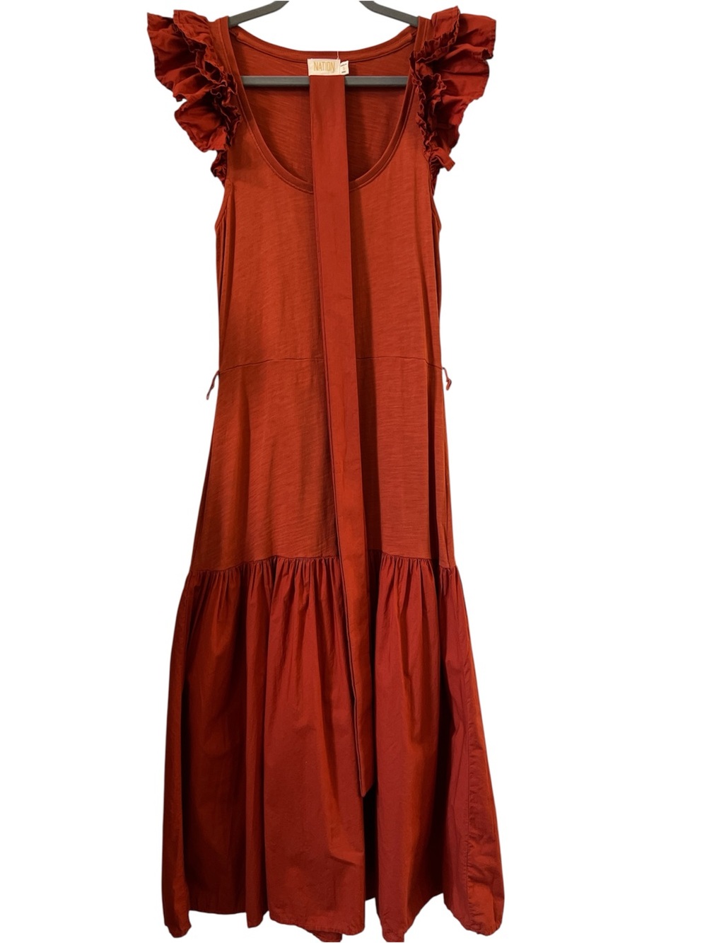 Nation Rust Ruffle Sleeve Maxi Dress with Tie Back - (Brand Unspecified)